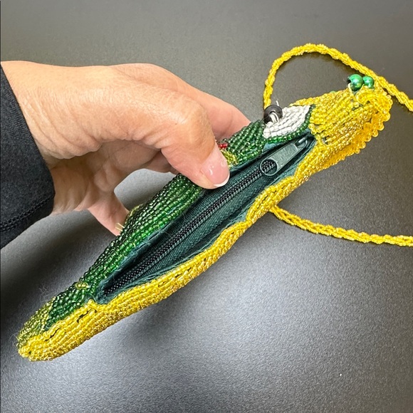 Vtg Prince King Happy Beaded Frog Small Change Zip Purse Crossbody Gold Crown - Picture 6 of 11